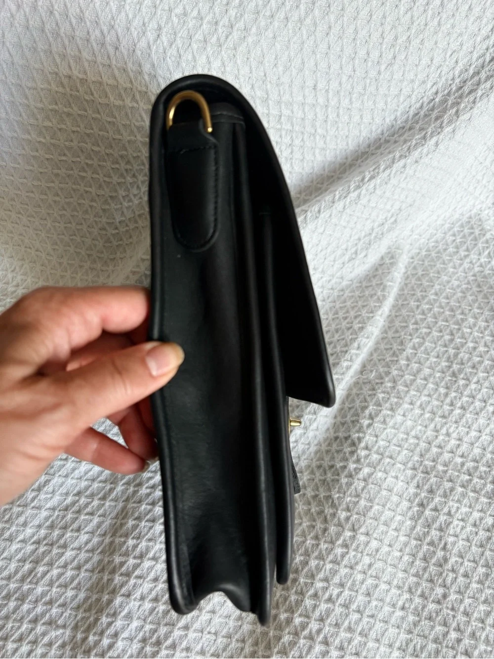 Vintage Coach Black Leather Station Bag with Gold Hardware